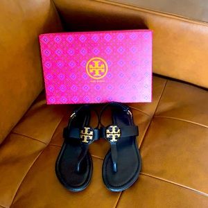 Tory Burch Black Bryce Flat Thong Sandal/Veg. Leather Style Number 43066.